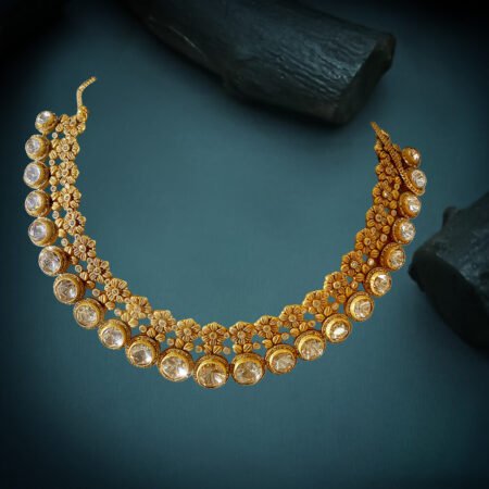 Gold Necklace with Polki Stone