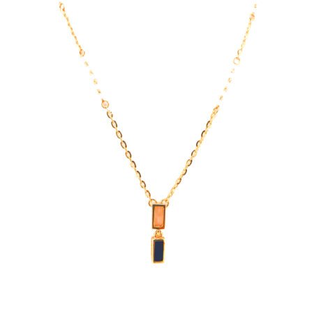 Fancy Black Stone & Pearl Pendant Set with Earrings & Chain