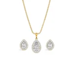 18ct Pear Halo Pendant Set With Earrings A1