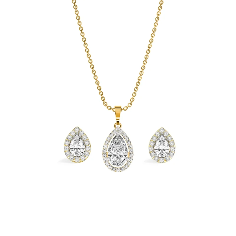 18ct Pear Halo Pendant Set With Earrings A1