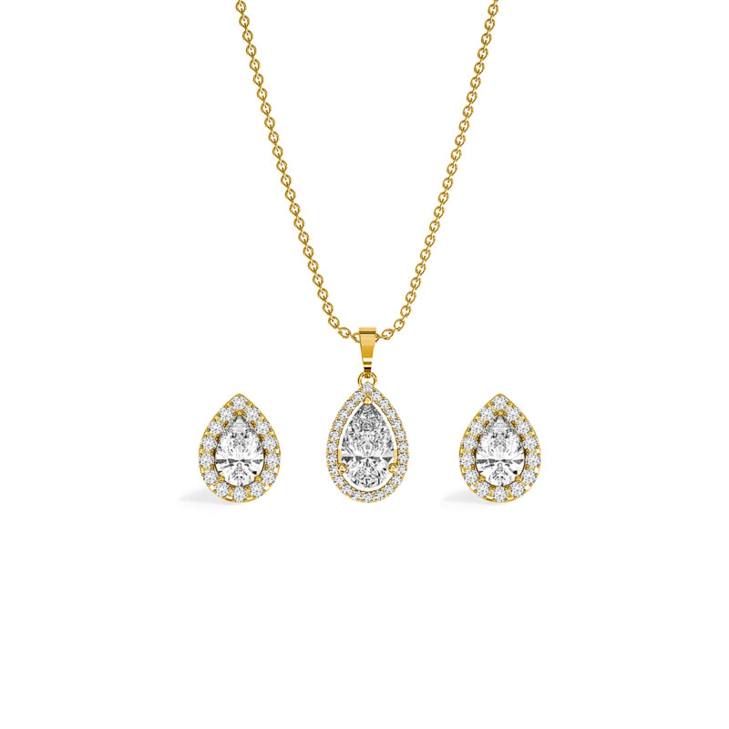 18ct Pear Halo Pendant Set With Earrings A1 WG