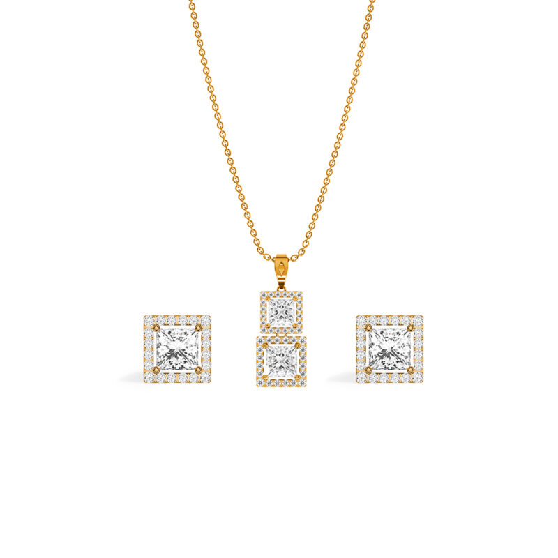 18ct Princess Cut Sparkle Pendant Set A1 YG