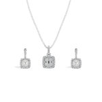 3.80ct Halo Diamond Pendant Set With Earrings A1 WG