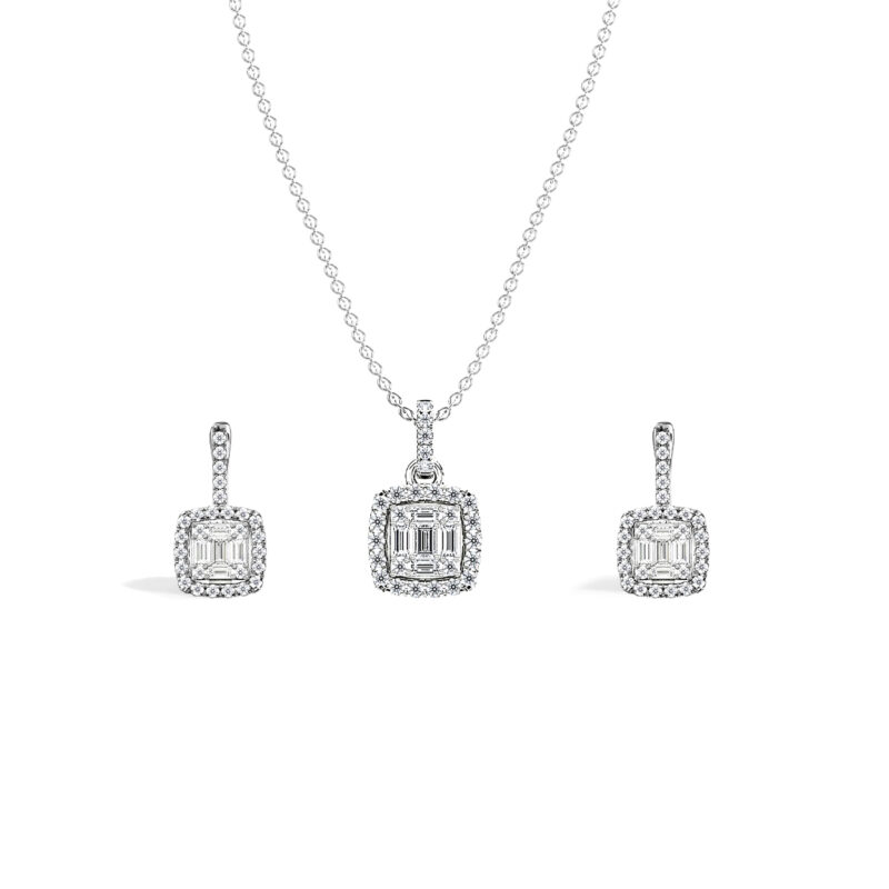 3.80ct Halo Diamond Pendant Set With Earrings A1 WG