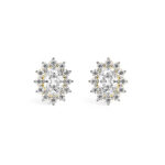 Elegant Oval Halo Floral Diamond Earrings A1 YG