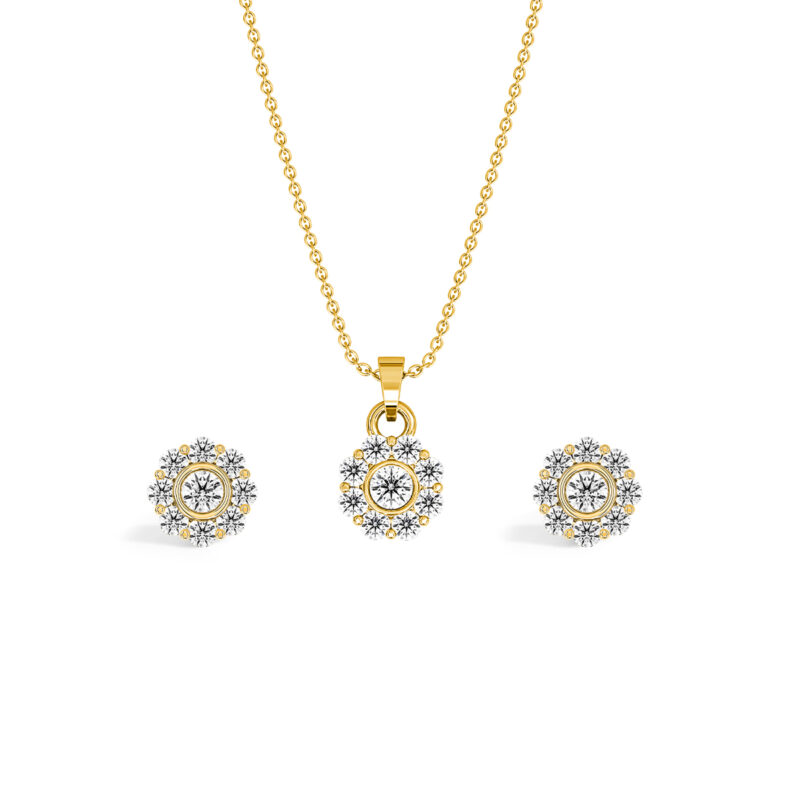 Luminous Round Cluster Pendant Set With Earrings A1 YG