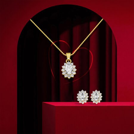22ct Oval Shape Floral Pendant Set With Earrings (Chain Not Included)