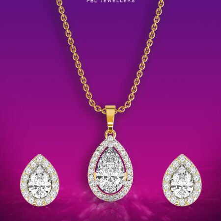 22ct Pear Halo Pendant Set With Earrings (Chain Not Included)