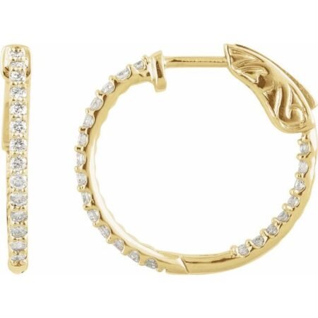 14k Yellow 1 Ctw Natural Diamond Inside-outside 26.5 Mm Hinged Hoop Earrings