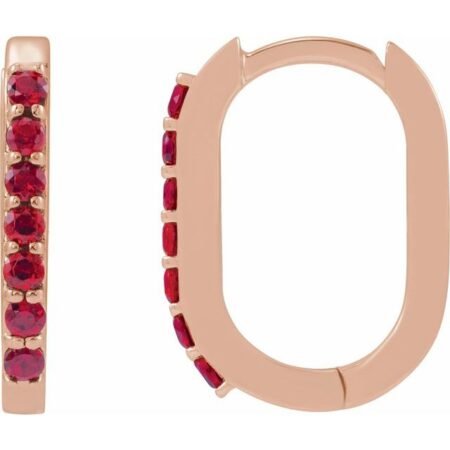 14k Rose Lab-grown Ruby 14 Mm Hoop Earrings