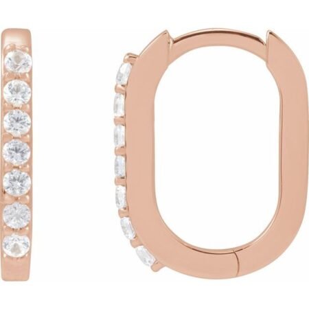 14k Rose Natural White Sapphire 14 Mm Hoop Earrings