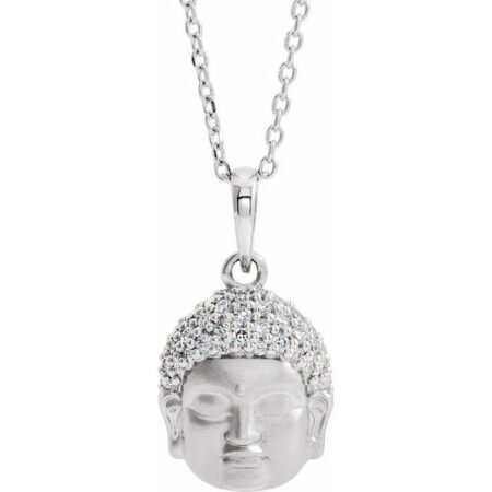 Sterling Silver 1/8 Ctw Natural Diamond Buddha 16-18' Necklace