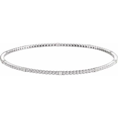 14k White 1/3 Ctw Natural Diamond Beaded Bangle 7 3/4' Bracelet