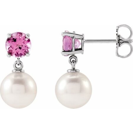 Platinum Natural Pink Tourmaline &  White Akoya Pearl