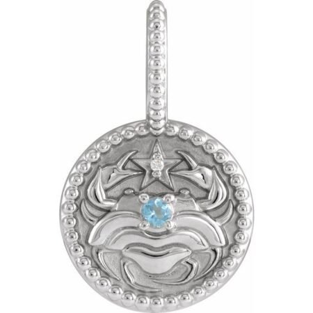 Platinum Natural Aquamarine & .0025 Ctw Natural Diamond Cancer Charm/pendant