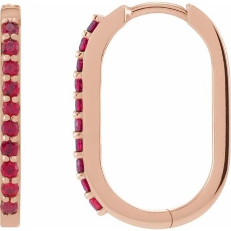 14k Rose Lab-grown Ruby 20 Mm Hoop Earrings