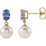 14k Yellow Gold  White Akoya Pearl & Natural Tanzanite
