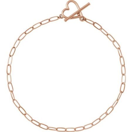 14k Rose Heart & Paperclip-style Chain 6' Bracelet