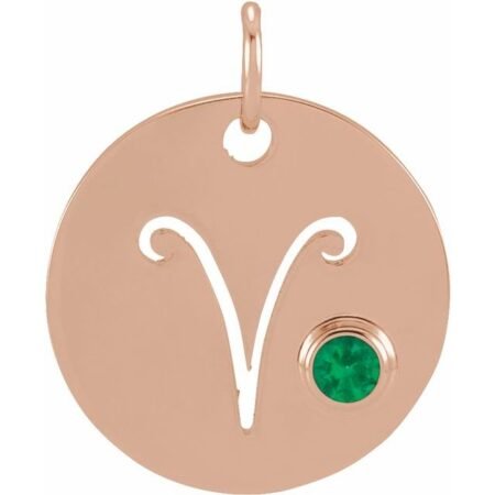 14k Rose Natural Emerald Aries Zodiac Pendant