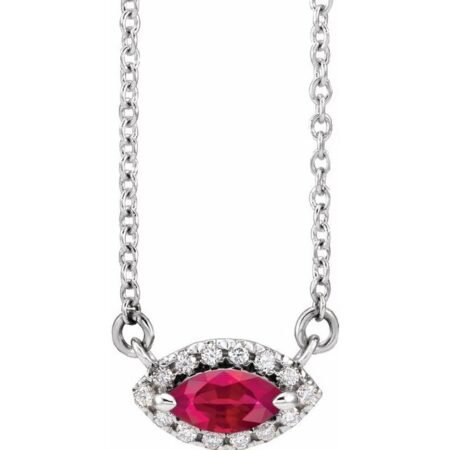 Sterling Silver Lab-grown Ruby & .05 Ctw Natural Diamond Halo-style 18' Necklace