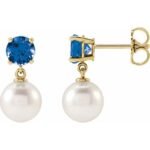14k Yellow Cultured White Akoya Pearl & Natural London Blue Topaz