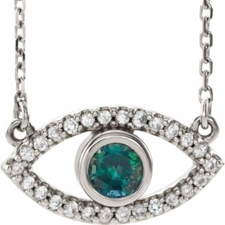 Sterling Silver Lab-grown Alexandrite & Natural White Sapphire Evil Eye 16' Necklace