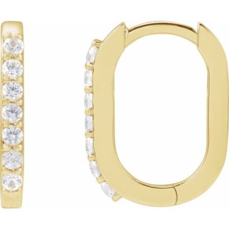 14k Yellow Natural White Sapphire 14 Mm Hoop Earrings