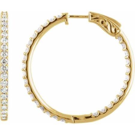 14k Yellow 5 Ctw Natural Diamond Inside-outside 41.5 Mm Hinged Hoop Earrings