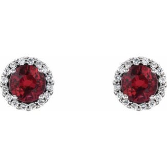 Platinum 5.5 Mm Lab-grown Ruby & 1/8 Ctw Natural Diamond Earrings