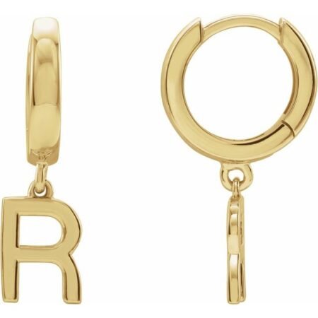 18k Yellow Initial R Hinged Huggie Earring