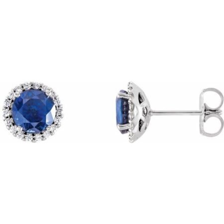 Platinum 5.5 Mm Lab-grown Blue Sapphire & 1/8 Ctw Natural Diamond Earrings