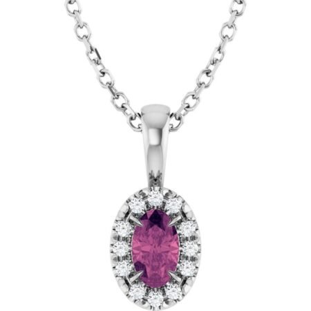 Sterling Silver 5x3 Mm Natural Pink Tourmaline & .05 Ctw Natural Diamond 16-18' Necklace