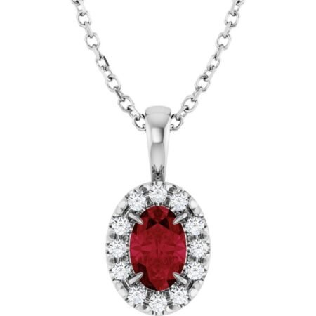Sterling Silver 5x3 Mm Natural Ruby & .05 Ctw Natural Diamond 16-18' Necklace