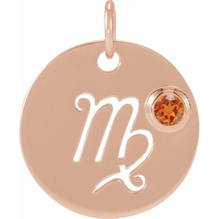 14k Rose Natural Spessartite Garnet Virgo Zodiac Pendant