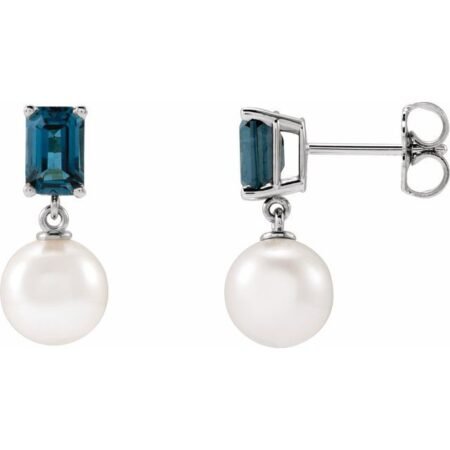 Platinum Natural London Blue Topaz & White Akoya Pearl
