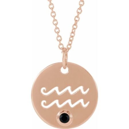 14k Rose Natural Black Spinel Aquarius Zodiac 16-18' Necklace
