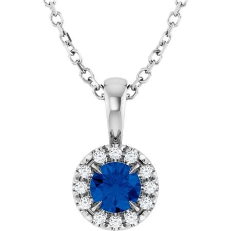 Sterling Silver 4 Mm Lab-grown Blue Sapphire & .05 Ctw Natural Diamond 16-18' Necklace