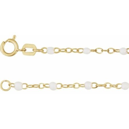 14k Yellow 2 Mm Adjustable White Enamel Bead 15-16' Chain