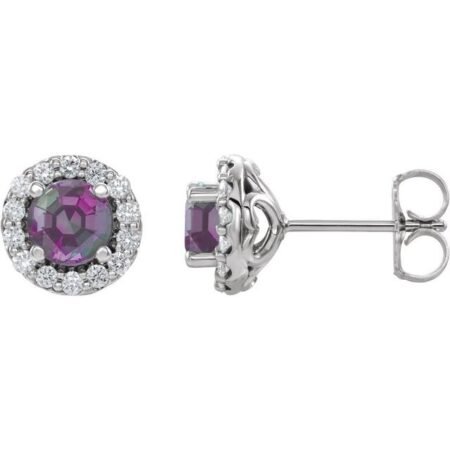 Sterling Silver Lab-grown Alexandrite & 1/4 Ctw Natural Diamond Earrings