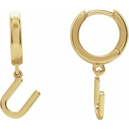14k Yellow Initial U Hinged Huggie Earring