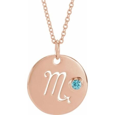 14k Rose Natural Blue Zircon Scorpio Zodiac 16-18' Necklace