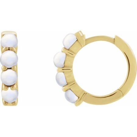 14k Yellow Natural Rainbow Moonstone Cabochon Hinged 14.7 Mm  Hoop Earrings
