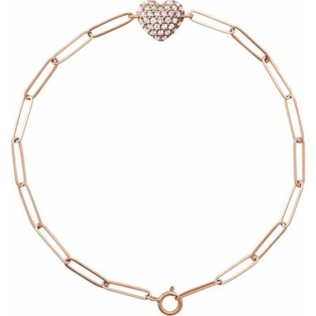 14k Rose 1/3 Ctw Natural Diamond Heart & Paperclip-style 7' Bracelet