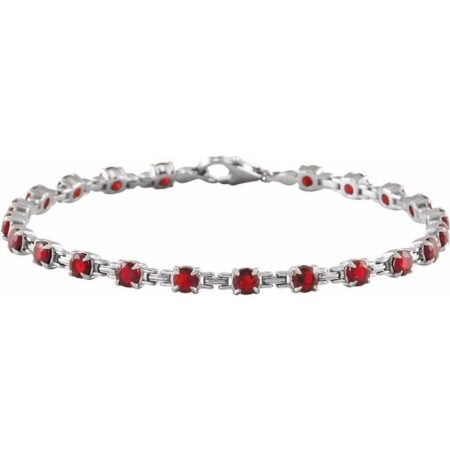 14k White Natural Mozambique Garnet 7 1/4' Line Bracelet