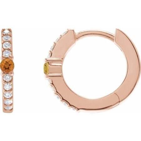 14k Rose Natural Citrine & 1/8 Ctw Natural Diamond 13.6 Mm Hoop Earring