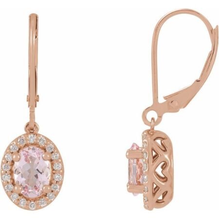 14k Rose Natural Pink Morganite & 1/8 Ctw Natural Diamond Earrings