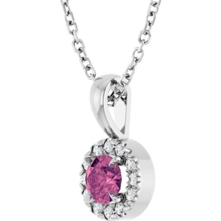 Platinum 4 Mm Natural Pink Tourmaline & .05 Ctw Natural Diamond 16-18' Necklace