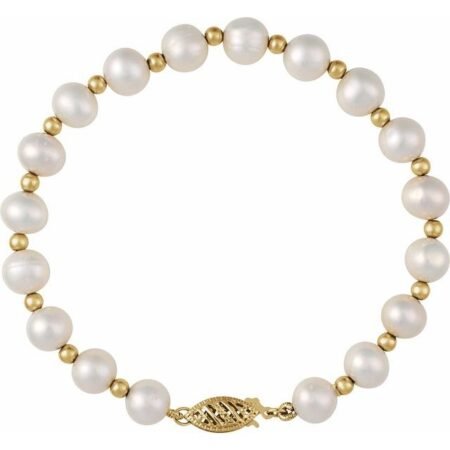 14k Yellow Cultured White Freshwater Pearl 7 1/4' Bracelet