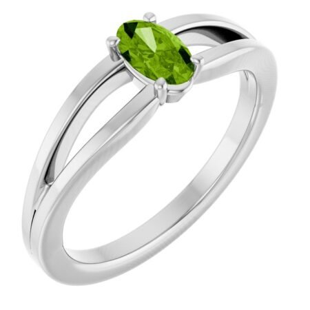 14k White Natural Peridot Youth Solitaire Ring