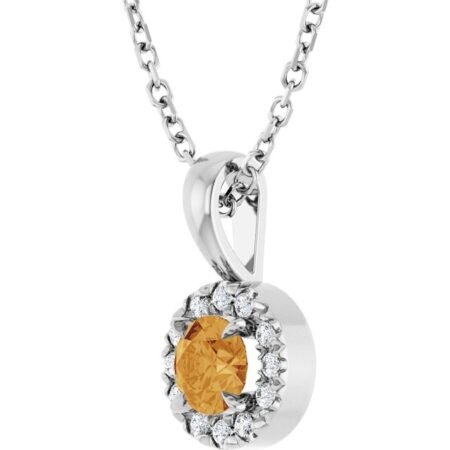 Sterling Silver 4 Mm Natural Citrine & .05 Ctw Natural Diamond 16-18' Necklace